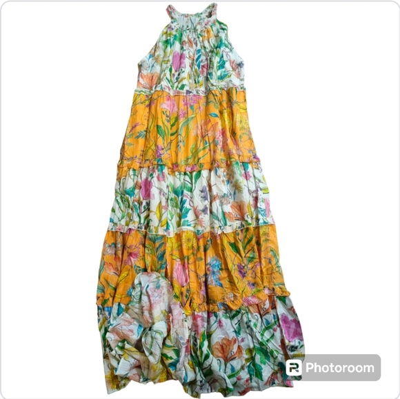 PQ Swim x Anthropologie Floral Ruffle Tiered Maxi Dress Orange M/L - Picture 6 of 14